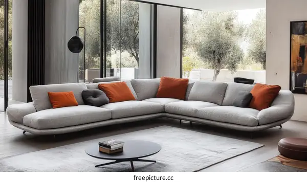 Modern Gray Sectional Sofa in a Contemporary Living Room