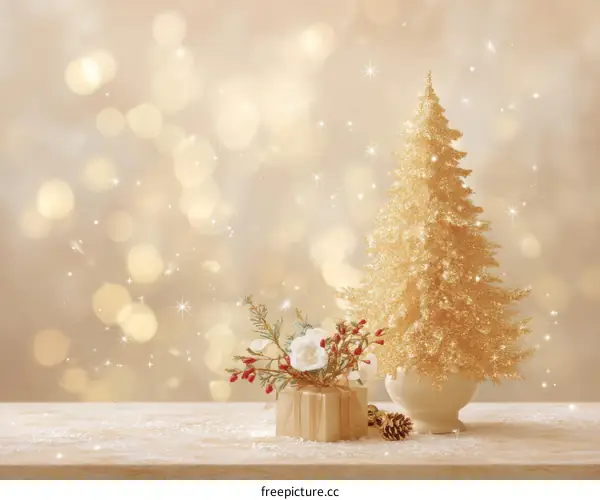 Golden Christmas Tree with Gift Box Decor