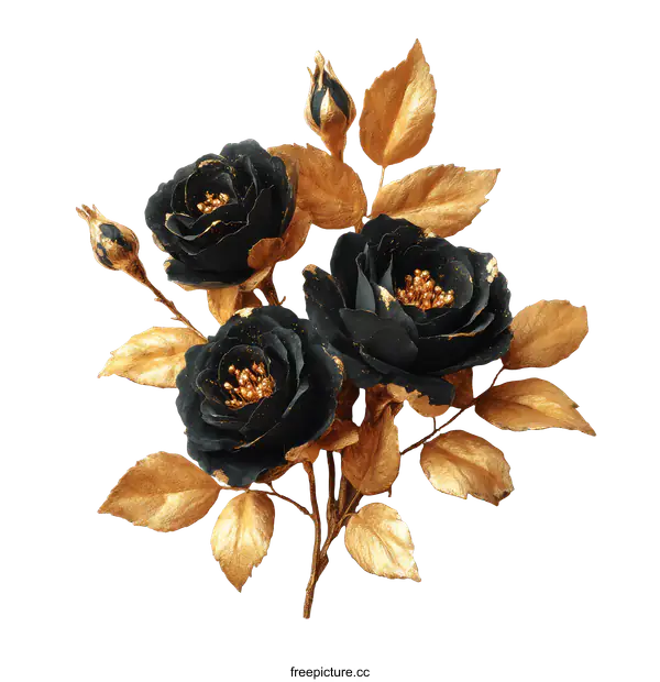 [Transparent Background PNG]Black and Gold Artistic Rose Bouquet