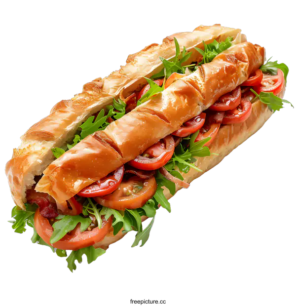 [Transparent Background PNG]Delicious baguette sandwich with bacon and vegetables