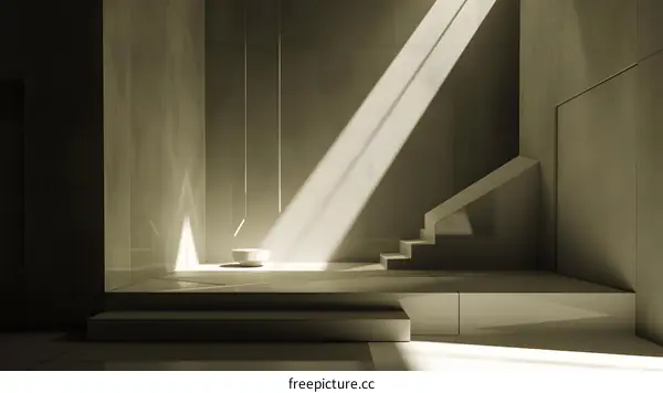 Minimalist Concrete Interior with Sunlight and Staircase