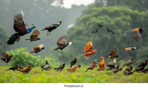 A group of pheasants in a field