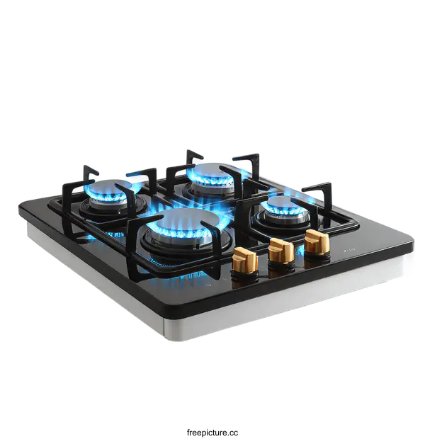 [Transparent Background PNG]Four-Burner Gas Stove with Blue Flames