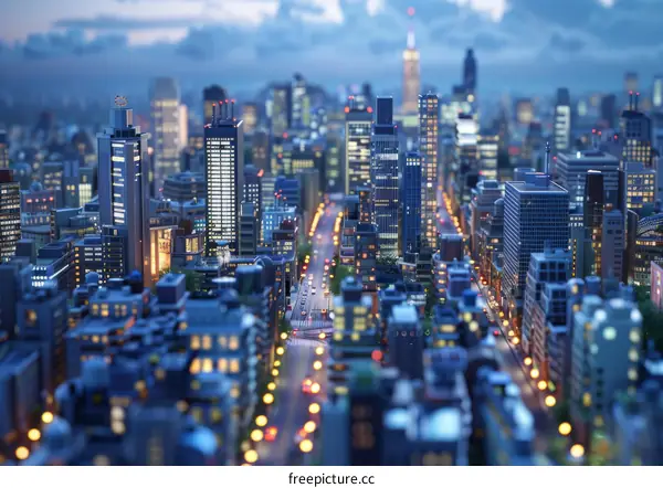 A miniature city with skyscrapers and roads