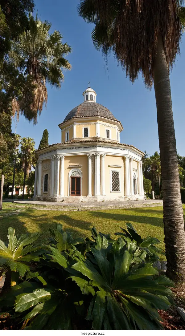 Yellow Dome Building in a Garden Setting