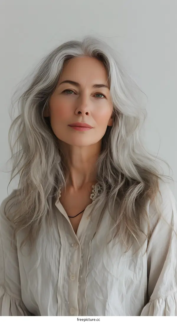 portrait of a beautiful woman with gray hair