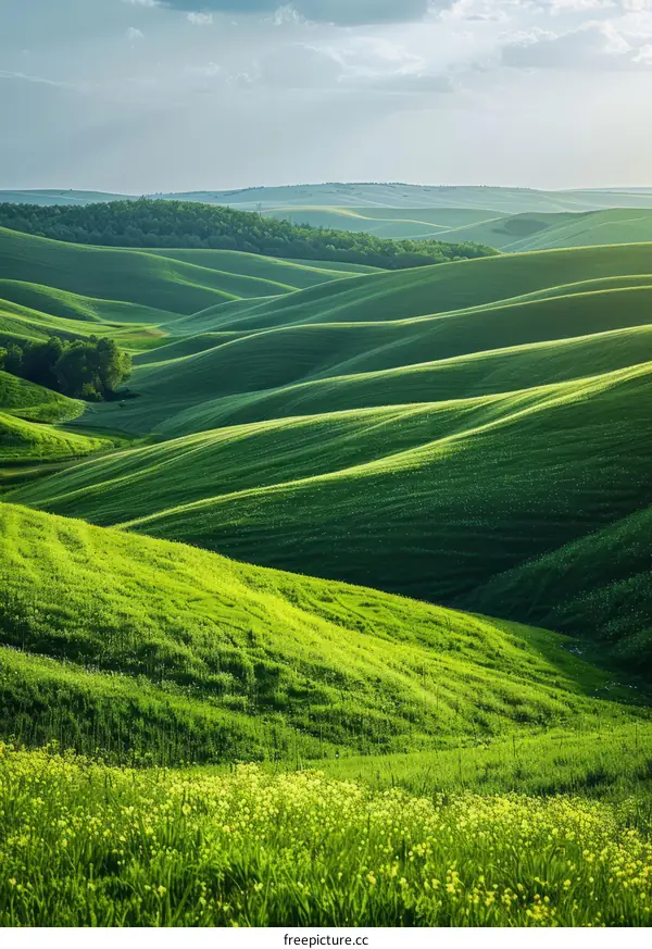 Lush Green Hills Under a Cloudless Blue Sky