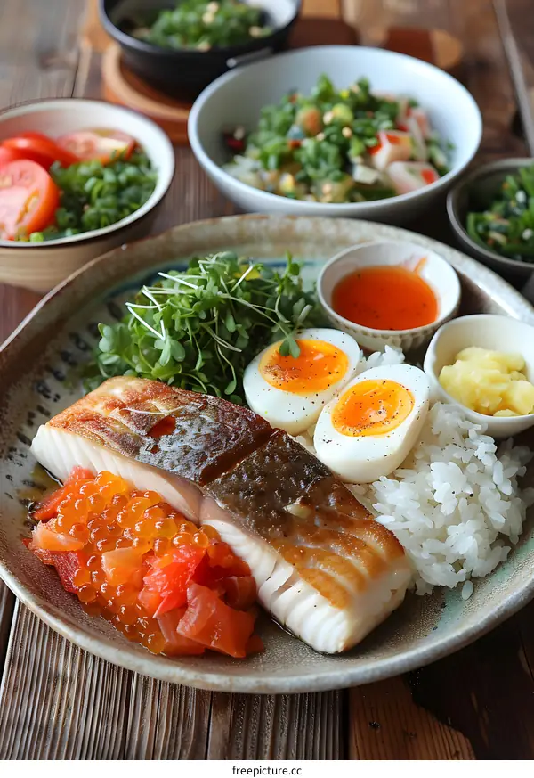 Grilled Fish with Rice and Eggs