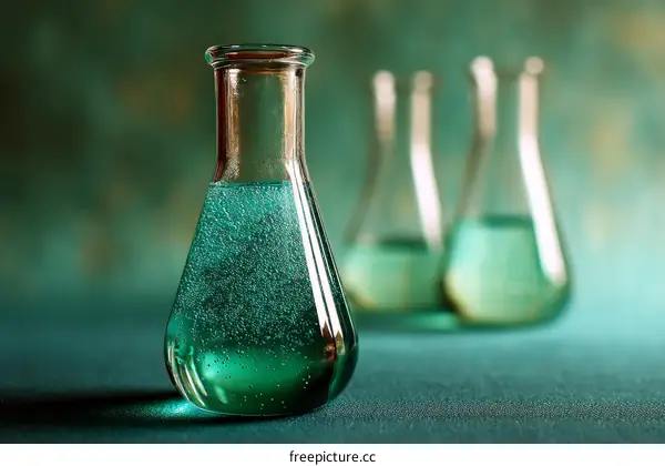 Laboratory Flasks with Teal Liquid