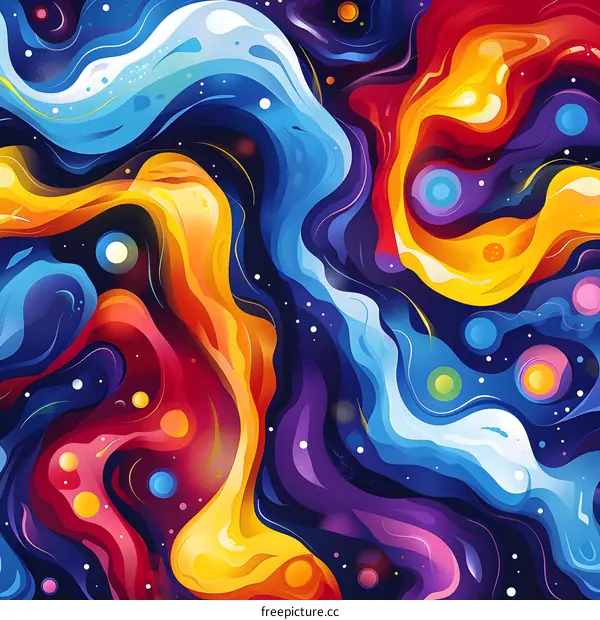 Colorful abstract painting with vibrant colors and flowing shapes
