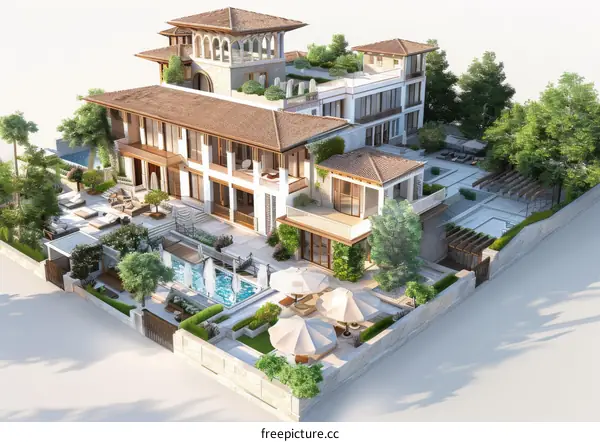 A 3D Perspective of a Modern Mansion