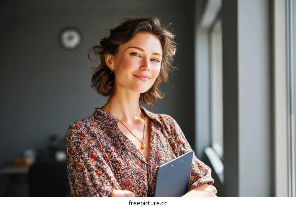 Confident Business Woman with Clipboard