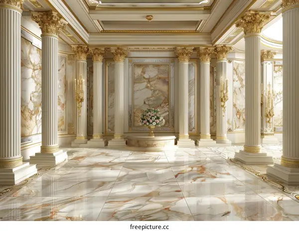 Grand Hall Interior with Marble Columns
