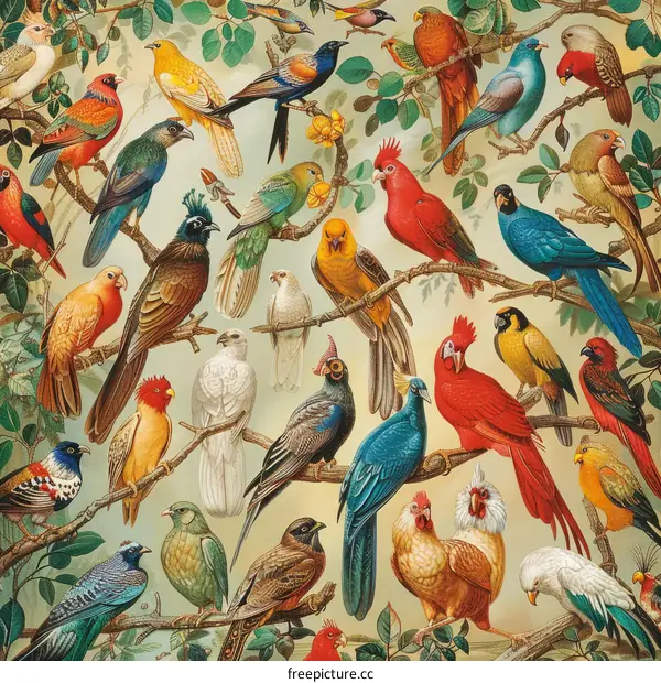 A Gallery of Feathered Fauna: Parrots, Pheasants, and Finches