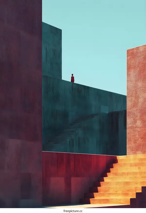 Abstract Minimalist Architecture Illustration With Single Figure