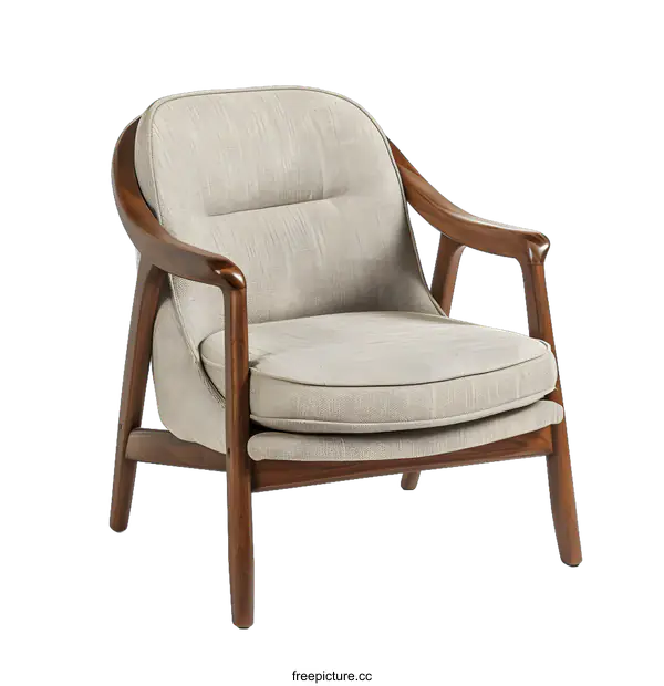 [Transparent Background PNG]Modern Armchair with Wooden Frame and Fabric Upholstery