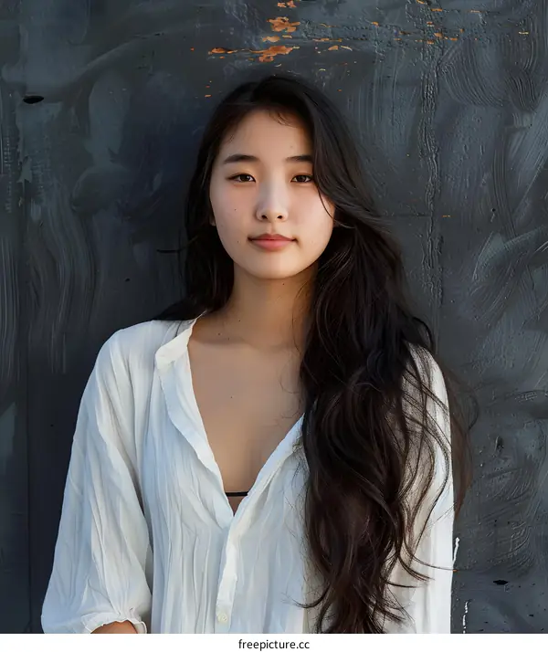 Portrait of a Young Asian Woman with Long Black Hair
