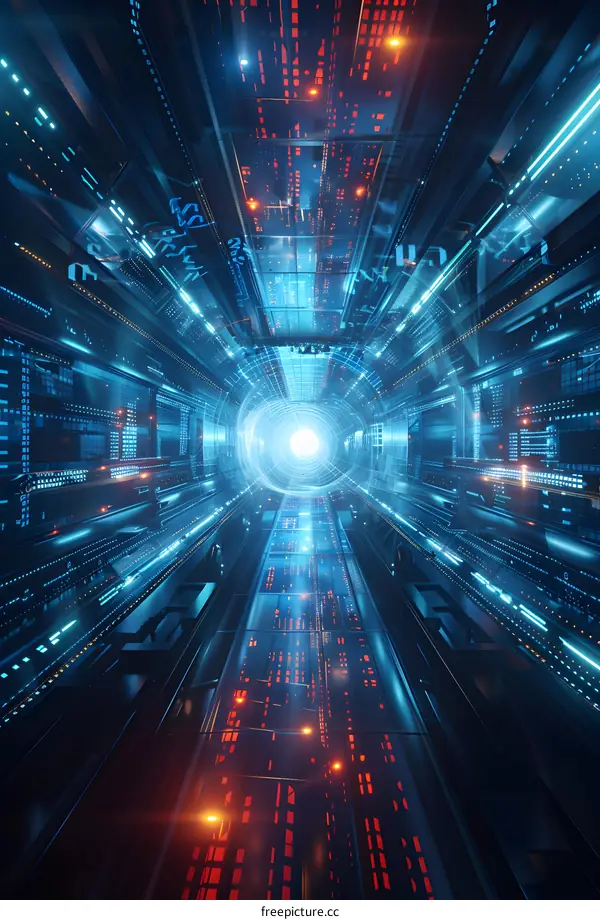 Blue and orange technology tunnel