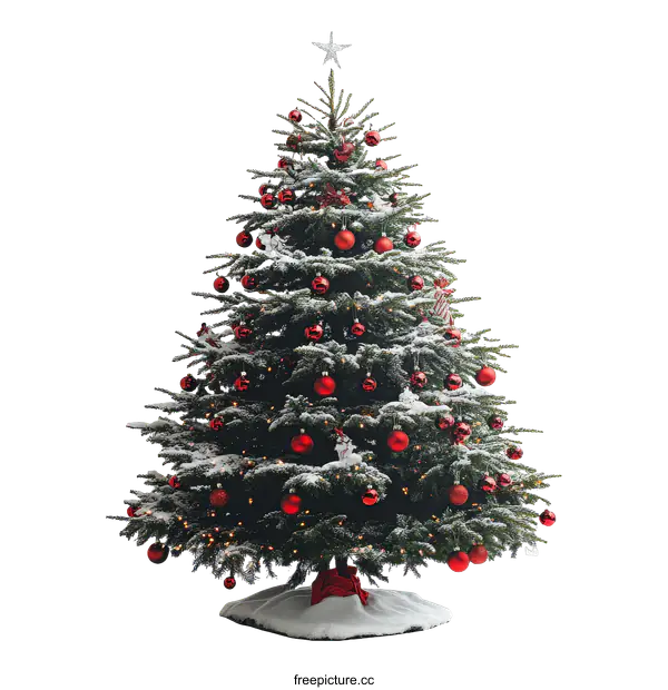 [Transparent Background PNG]Snowy Christmas Tree with Red Ornaments