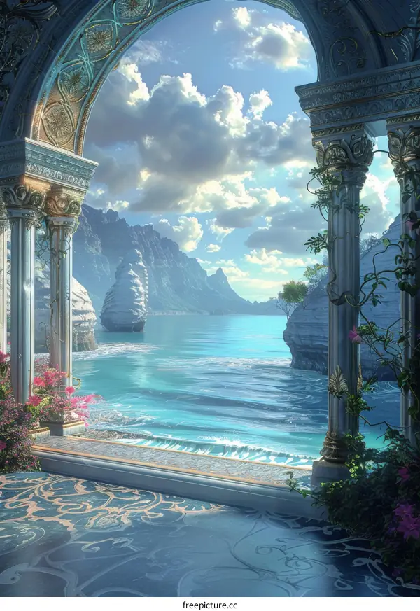 Surreal Landscape with Ocean View and Archway