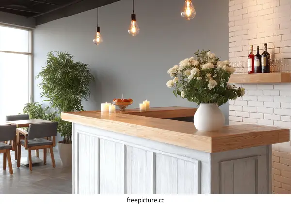 Modern Cafe Interior Design with Wooden Bar Counter