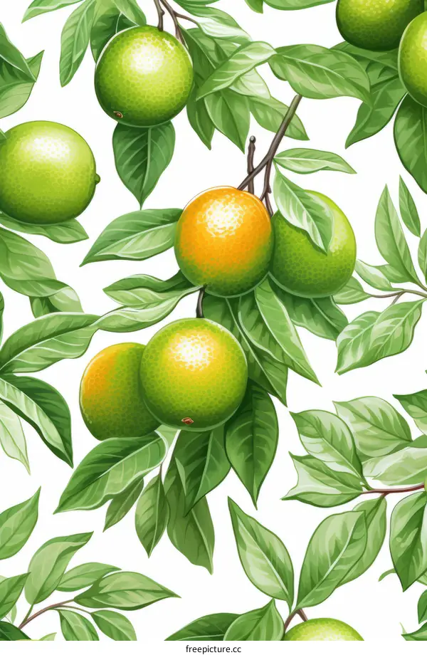 Green and yellow citrus fruits seamless pattern