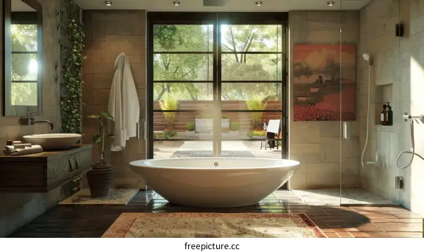 Modern Spa Bathroom with Outdoor Views