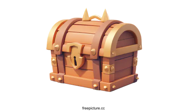 [Transparent Background PNG]Exquisite Wooden Treasure Chest Adorned with Golden Accents