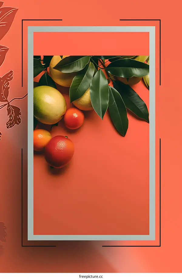 Fresh Citrus Fruits on a Red Background