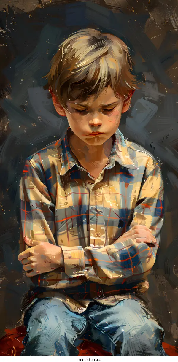 sad boy with folded arms