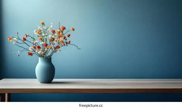 Colorful Flowers in a Vase on a Wooden Table
