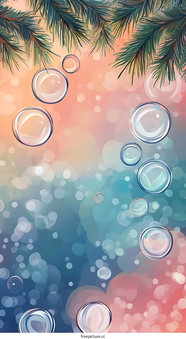 Abstract  Bokeh  Background With Bubbles  And Pine Branches