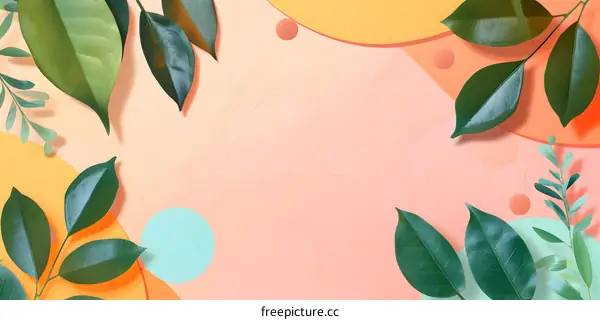 Abstract Background with Green Leaves and Colorful Shapes