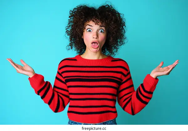 Surprising Young Woman in Red Striped Sweater