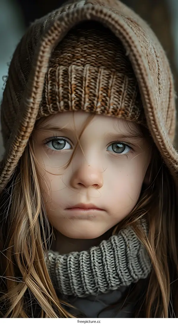 portrait of a girl in a brown woolen hat