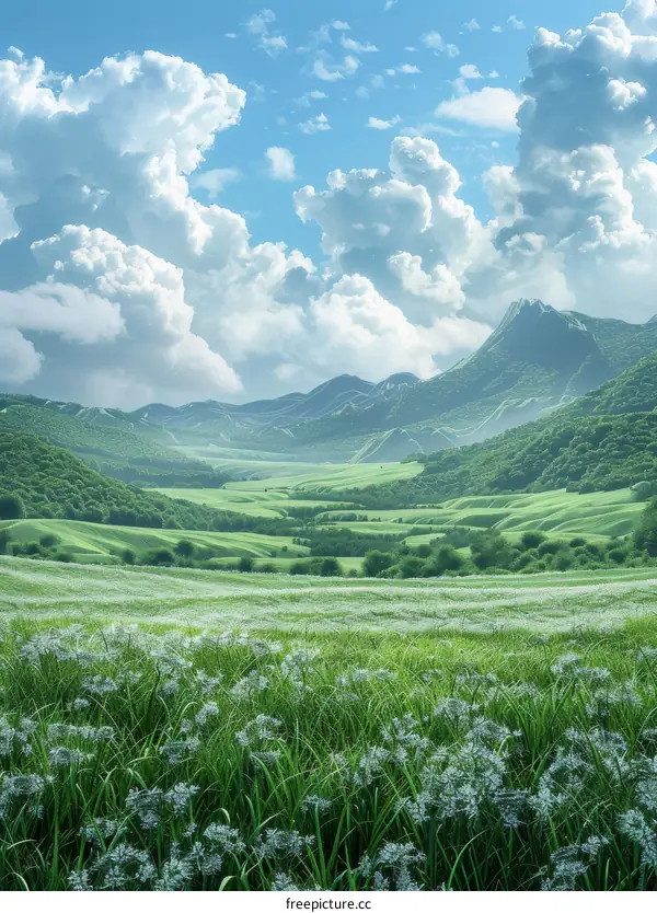 A Picturesque Landscape Under a Sky Filled with Clouds