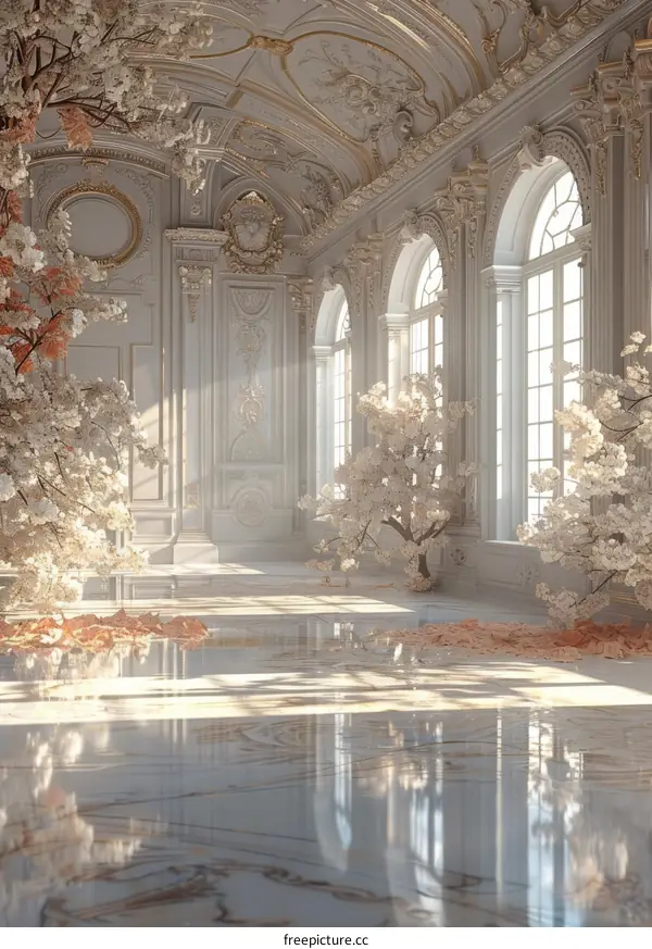 Elegant Palace Hallway with Spring Floral Decor