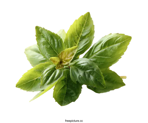 [Transparent Background PNG]Fresh Basil Leaves Close Up