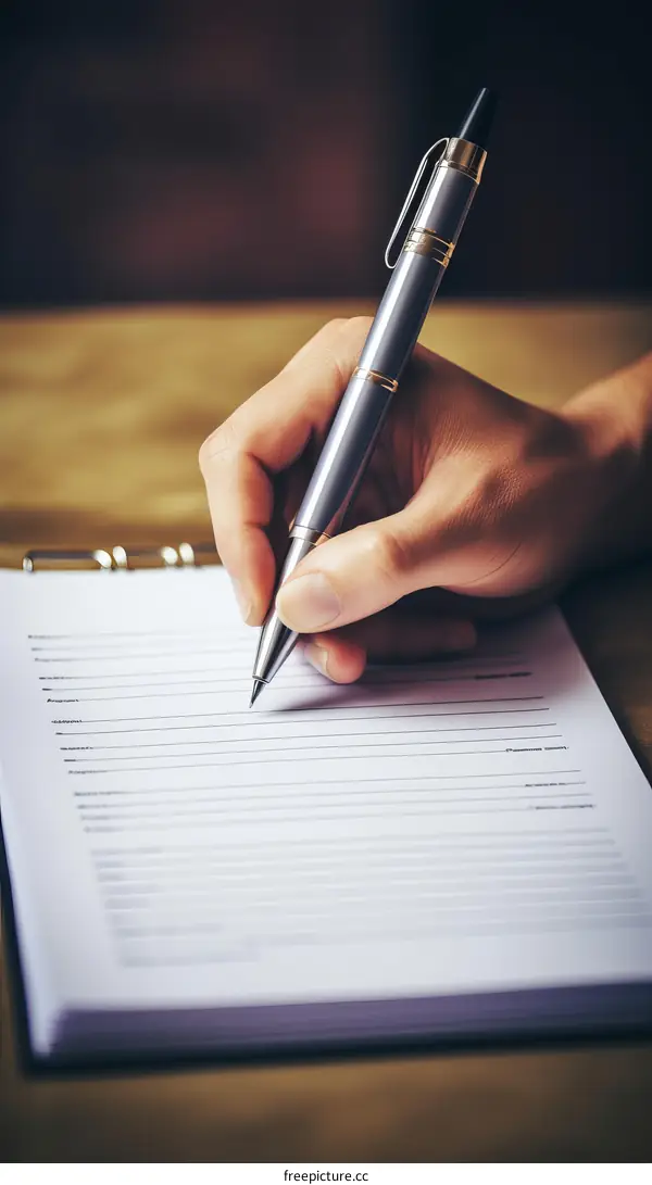 A person filling out a form