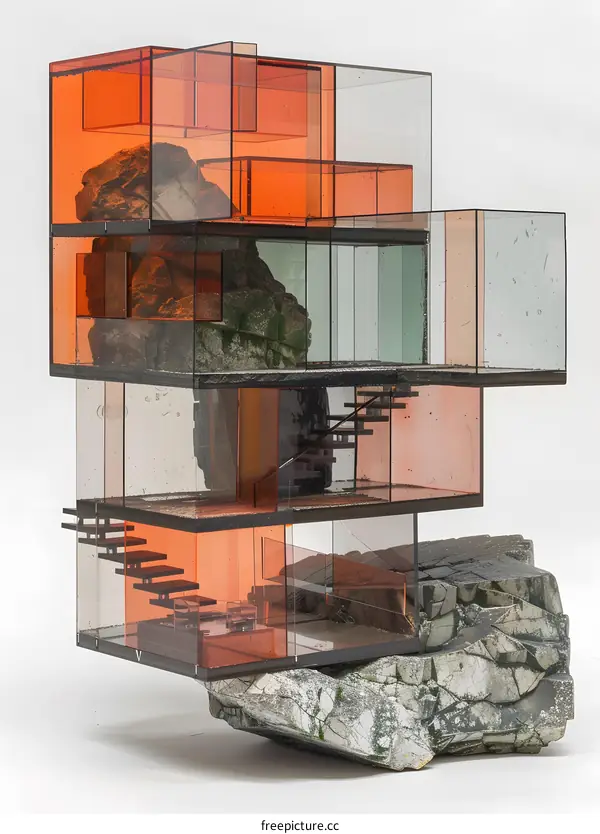 A house model made of glass and rocks