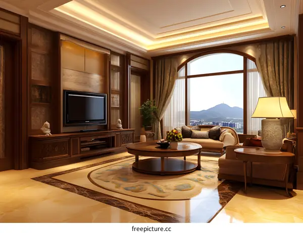 Modern Living Room Interior Design With Large Window And City View