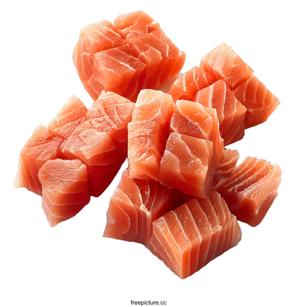[Transparent Background PNG]Fresh Salmon Cubes on White Background