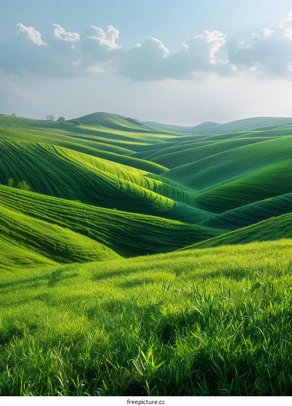 Rolling Green Hills under a Blue Sky