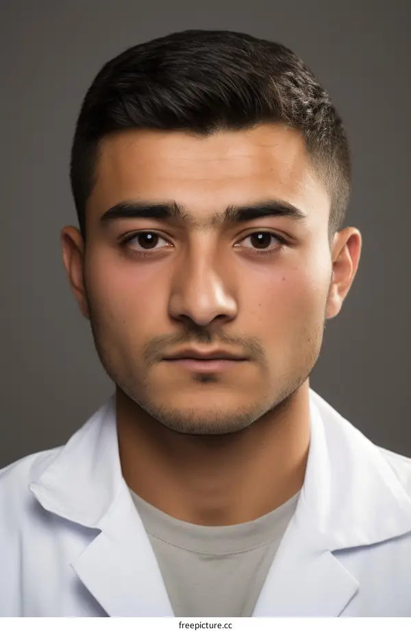 Portrait of a young male doctor in a white coat