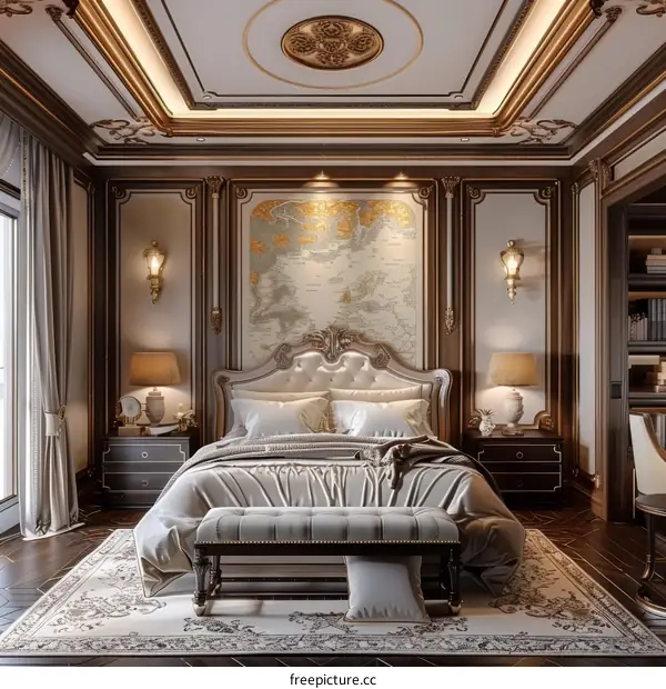 Luxury Bedroom Interior Design with Golden Map