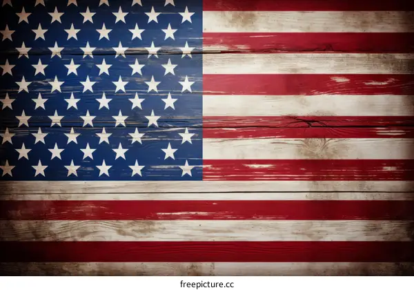 American flag painted on wooden background