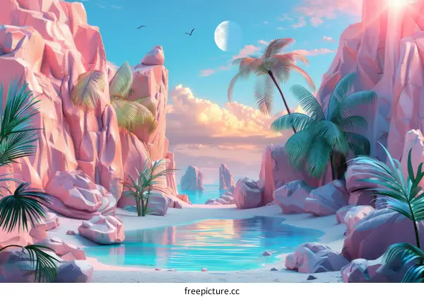 Pink Rocks and Blue Water: Tropical Paradise Beach