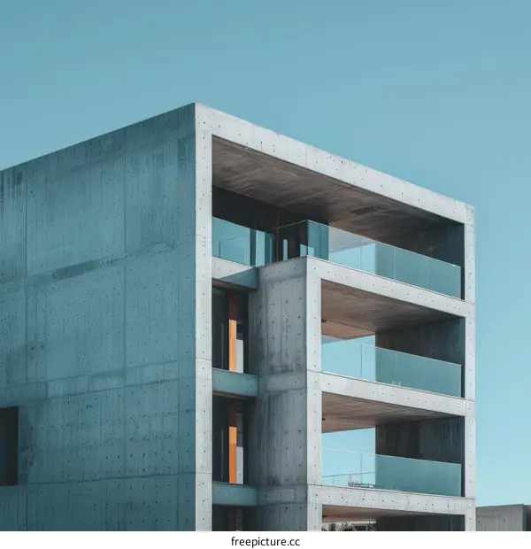 Modern Apartment Building with Glass Facade and Balconies