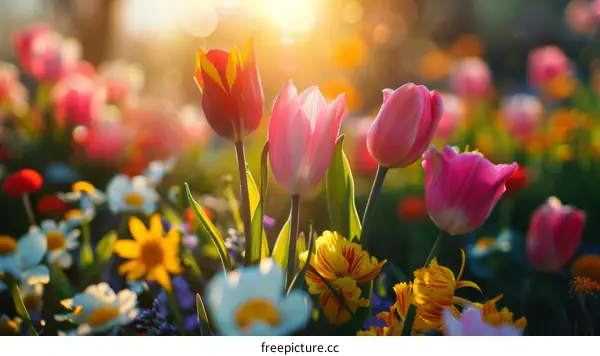 Field of Tulips in the Morning Sun
