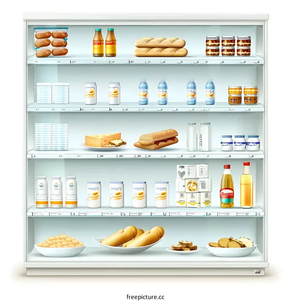 Refrigerator Shelf With Various Food Products